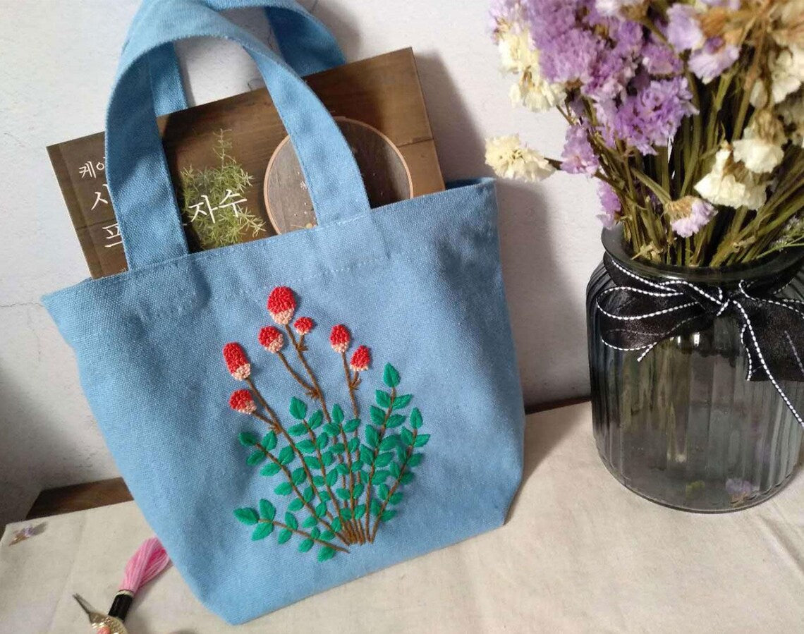 DIY Floral Embroidery Canvas Tote Bag – Handmade Craft Kit