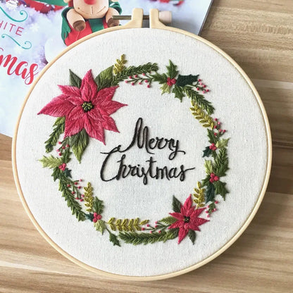 Embroidery Kit for Beginners - DIY Christmas Wreath