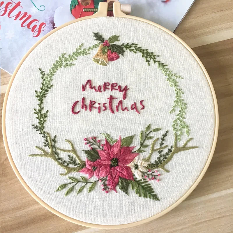 Embroidery Kit for Beginners - DIY Christmas Wreath