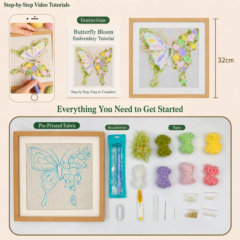 Floral Butterfly Punch Needle Kit