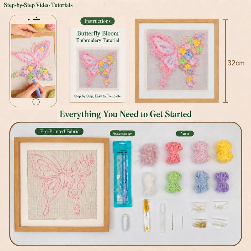 Floral Butterfly Punch Needle Kit