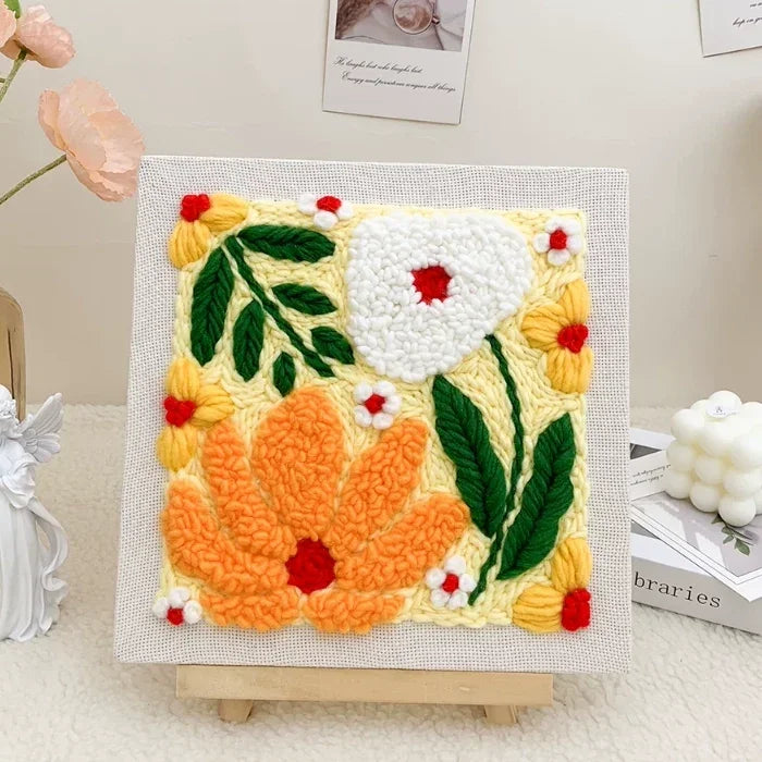 Flower DIY Punch Needle Embroidery Material Kit by Calivra Craft with colorful floral design