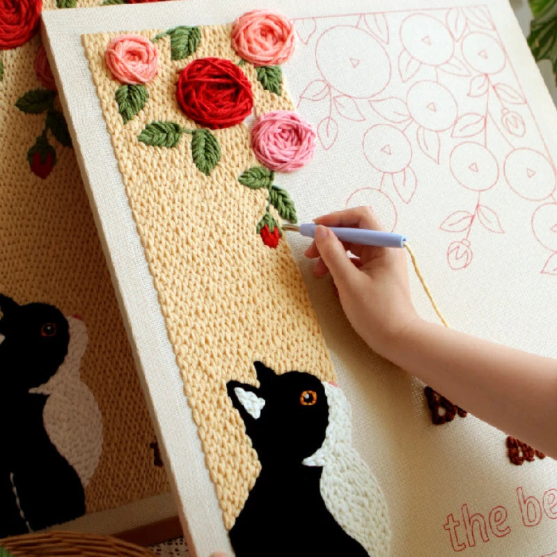 Cat & Rose Garden Punch Needle Kit