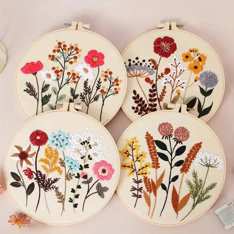 4pcs Floral Embroidery Kits