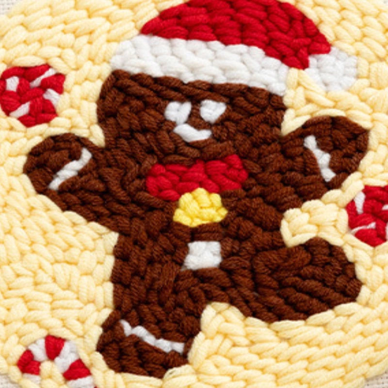 A cheerful gingerbread man wearing a Santa hat, surrounded by candy, bringing a sweet touch of Christmas fun.