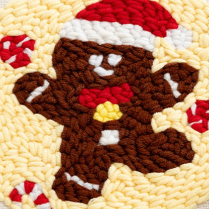 A cheerful gingerbread man wearing a Santa hat, surrounded by candy, bringing a sweet touch of Christmas fun.