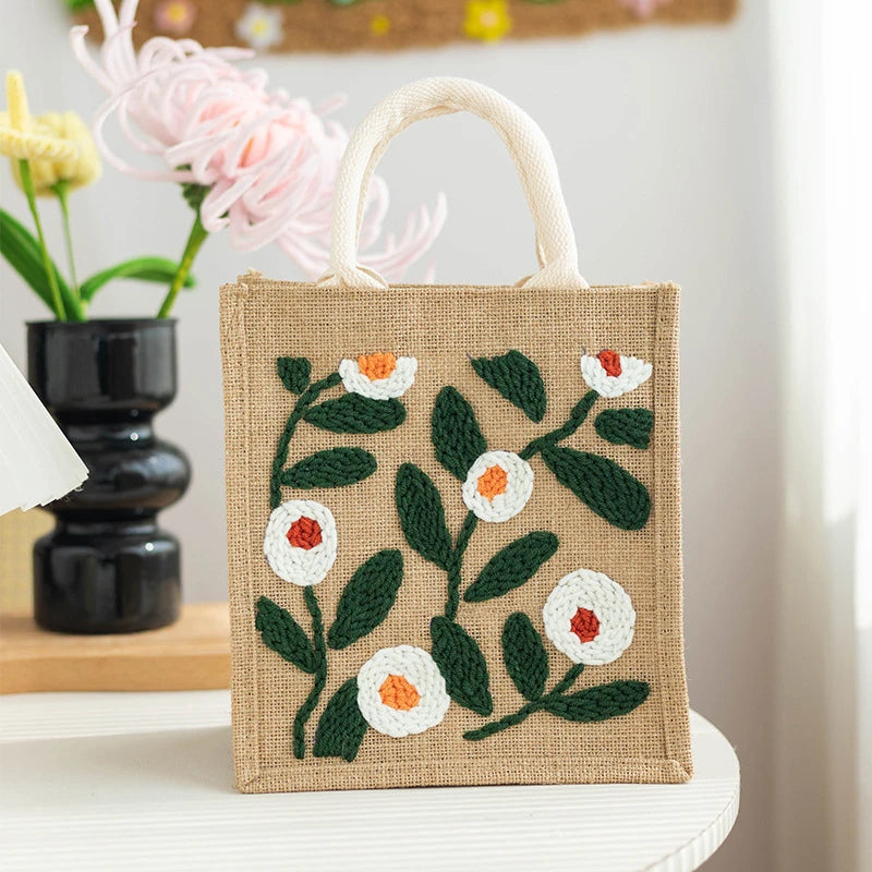 Delicate white blossoms with warm orange centers bloom across deep green leaves, creating a fresh and natural design that brings the beauty of a spring garden into your daily life.