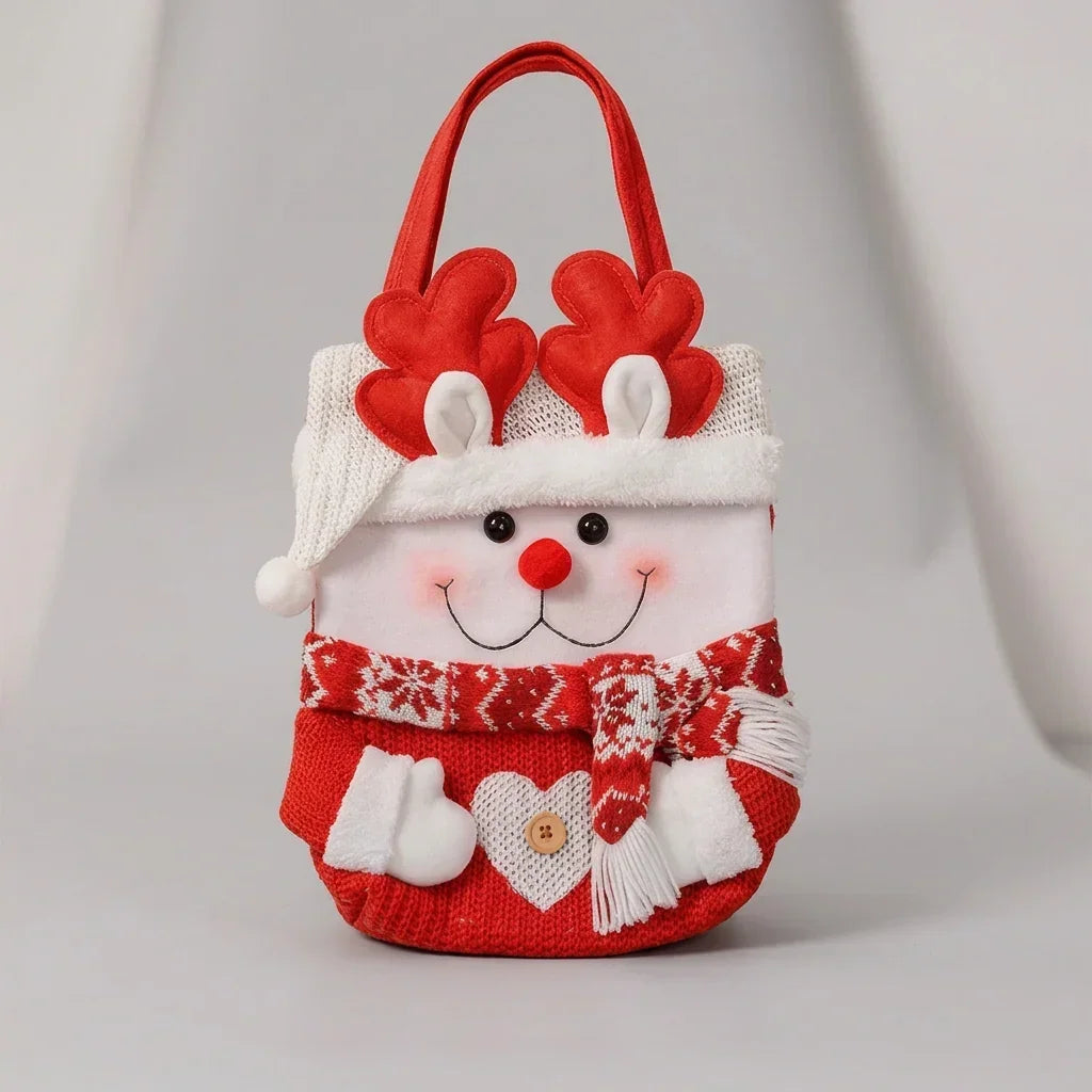 Calivra Craft Santa Christmas gift bag knitted apple pouch with reindeer design