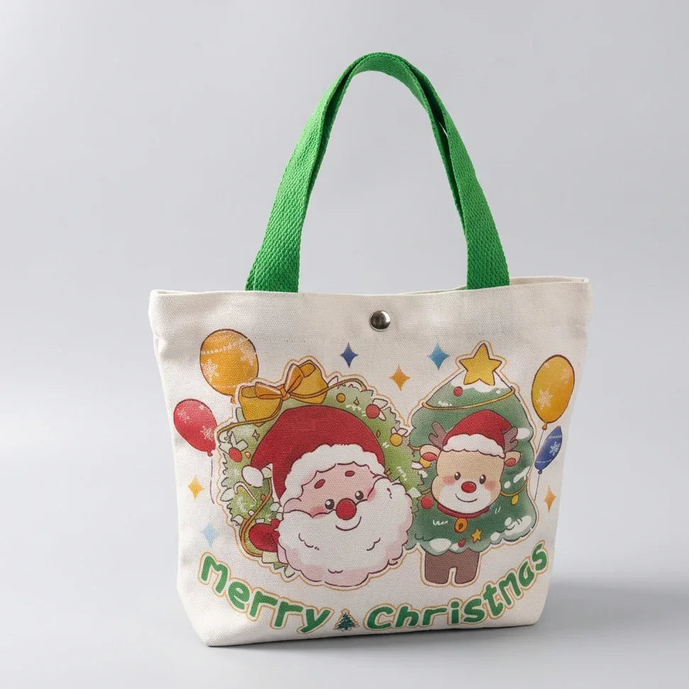 Calivra Craft Christmas canvas gift bag with cute Santa and reindeer illustration