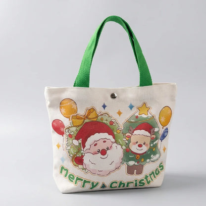 Calivra Craft Christmas canvas gift bag with cute Santa and reindeer illustration