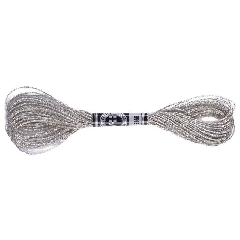Silver metallic embroidery floss thread skein for sparkling needlework.