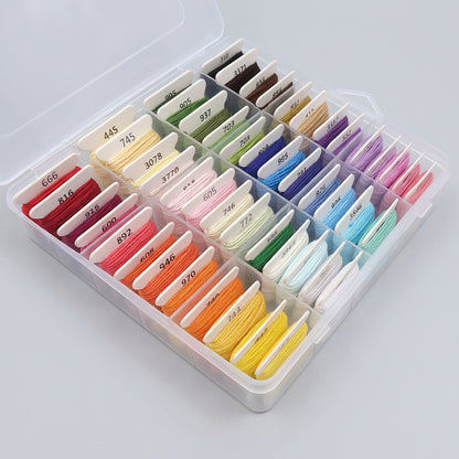 Calivra Craft multicolor cotton embroidery floss kit in a clear organizer box.