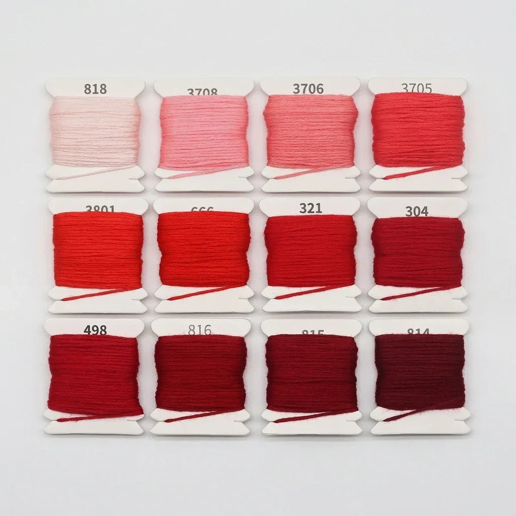 Calivra Craft 12-color gradient red cotton embroidery floss set on white cards