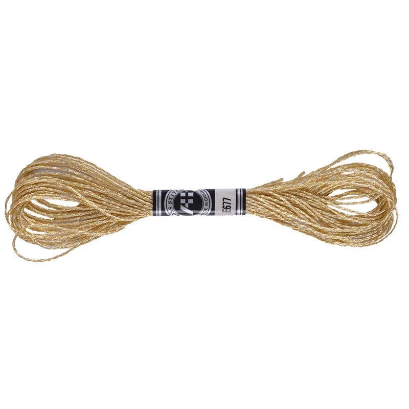 Gold metallic embroidery floss thread skein for sparkling needlework.