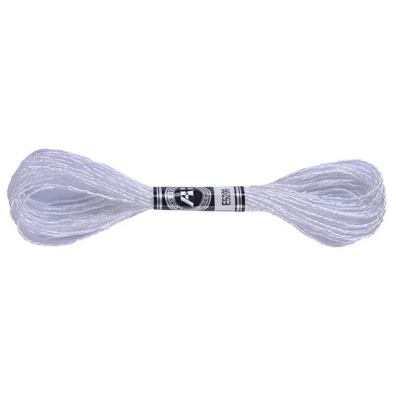 Silver metallic embroidery floss skein for sparkling needlework crafts.