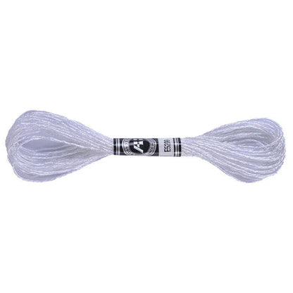 Silver metallic embroidery floss skein for sparkling needlework crafts.