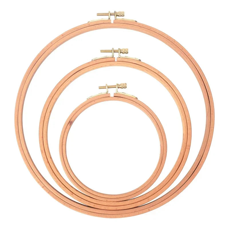 Set of three premium beech wood embroidery hoops of varying sizes by Calivra Craft