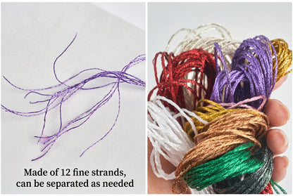 19Colors 8M Metallic Embroidery Floss 12Skeins - Sparkle Embroidery Floss Thread