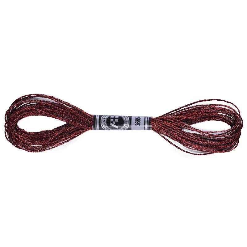 Sparkle metallic embroidery floss in deep red for needlework projects.