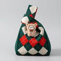 Knitted Bag【Red and Green Diamond Plaid】Brooch Style