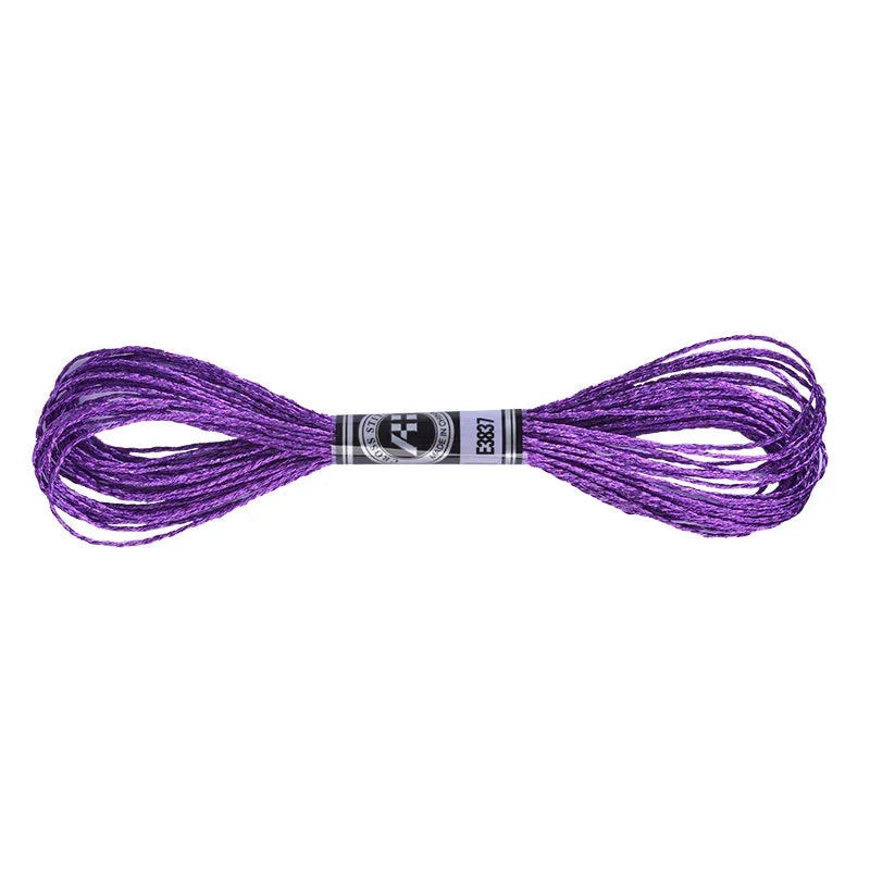 Skein of purple metallic sparkle embroidery floss by Calivra Craft