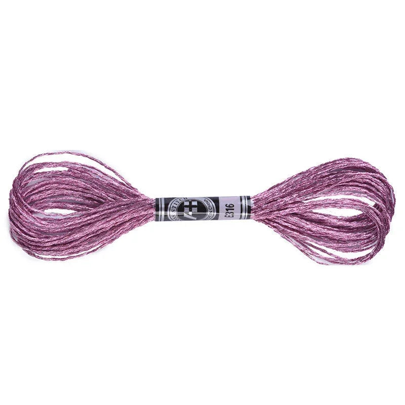 A skein of Calivra Craft metallic purple sparkle embroidery floss thread