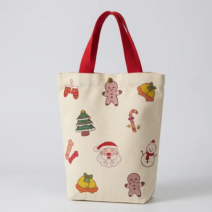 Calivra Craft Christmas canvas gift bag storage tote with festive holiday illustrations