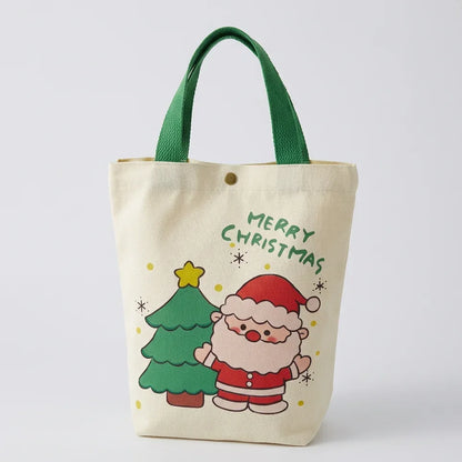 Calivra Craft cream canvas Christmas gift bag with Santa and tree illustration
