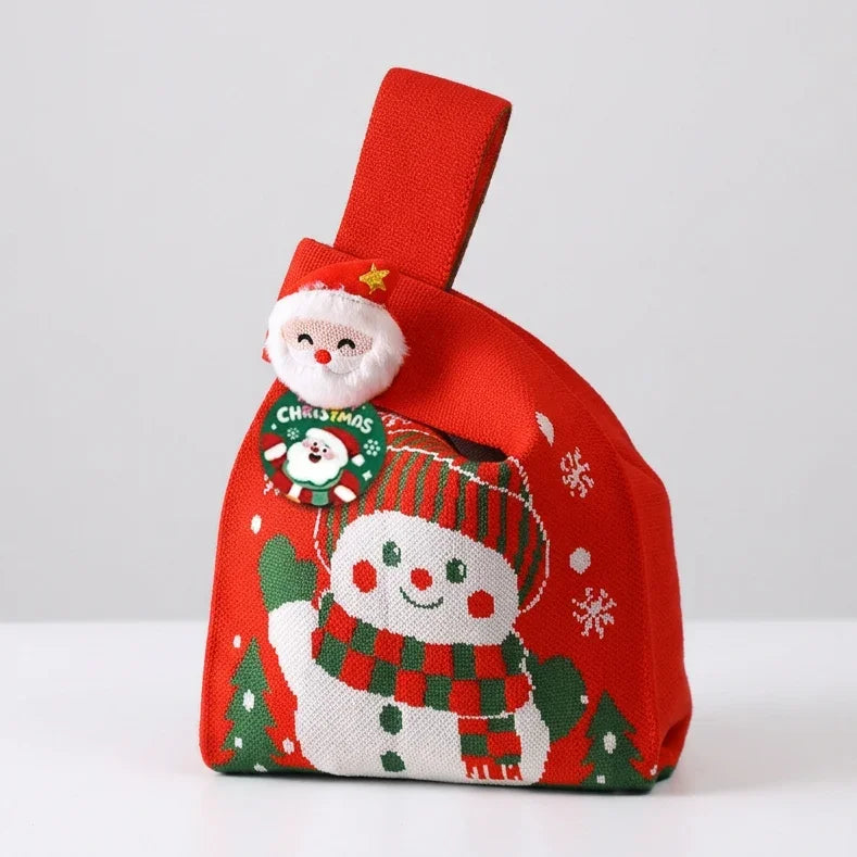 Calivra Craft Christmas knitted gift bag with snowman and Santa Claus decorations