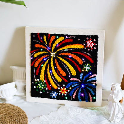 Colorful fireworks punch needle embroidery artwork by Calivra Craft