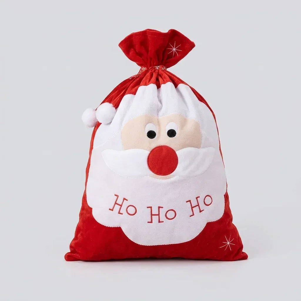 Santa Claus face Christmas gift bag with Ho Ho Ho embroidery