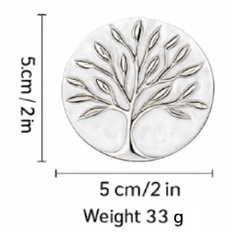 Silver tree-shaped object with measurements and weight displayed