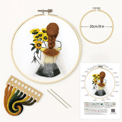 What's Included:

Illustrated stitch guide sheet with full step-by-step instructions
Complete thread bundle
A square of cotton fabric featuring the pattern
1 Plastic embroidery hoop(20 cm diameter)
2 Embroidery needles