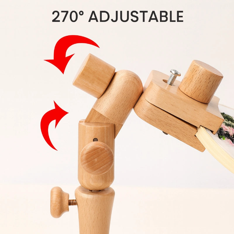 Wooden adjustable stand with '270° Adjustable' text on a white background