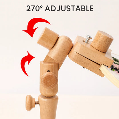 Wooden adjustable stand with '270° Adjustable' text on a white background