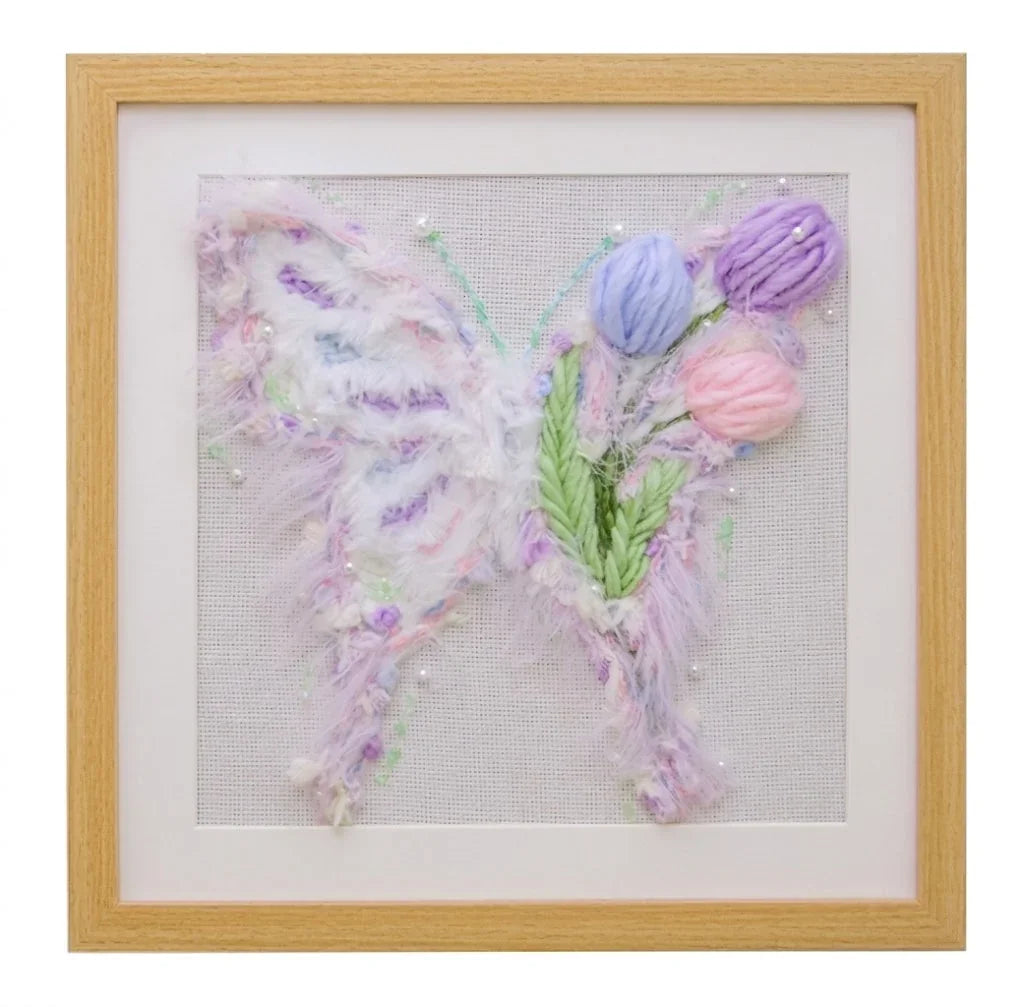 Floral butterfly punch needle embroidery art by Calivra Craft