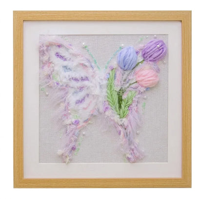 Floral butterfly punch needle embroidery art by Calivra Craft