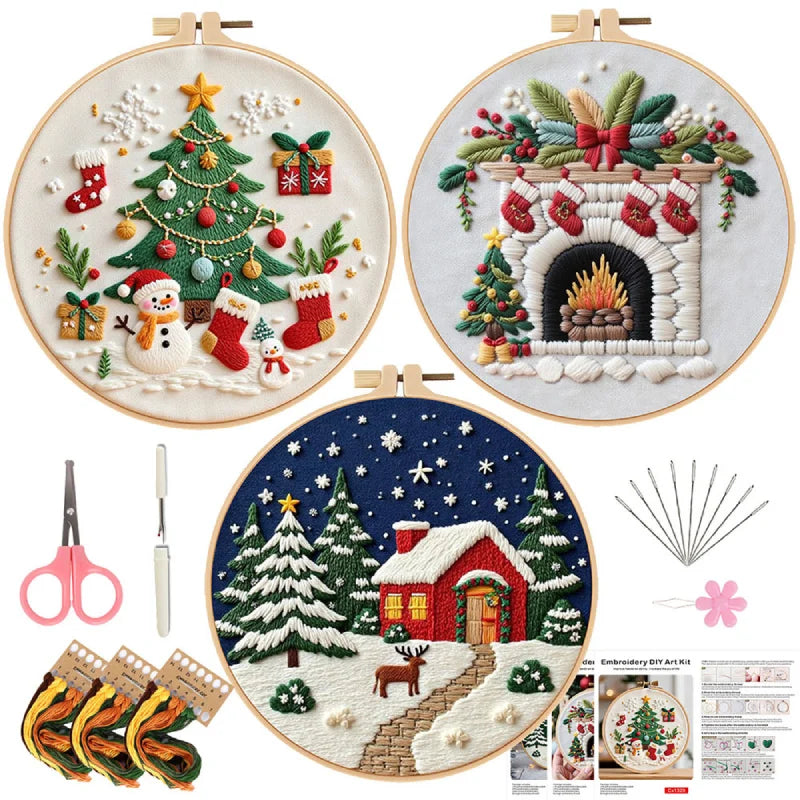 Bring the warmth of Christmas into your home with this charming embroidery kit. Featuring a glowing fireplace, festive stockings, and a twinkling Christmas tree, it captures the magic of a cozy winter night. Perfect for decorating your living room or gifting to a loved one, this handmade piece spreads joy and festive spirit in every stitch.