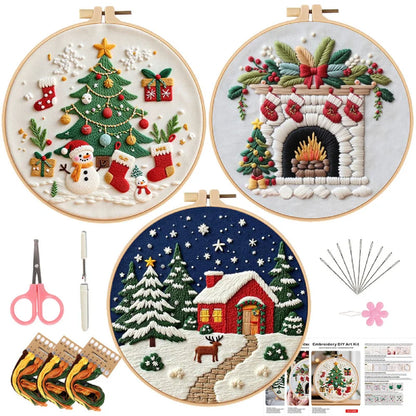 Bring the warmth of Christmas into your home with this charming embroidery kit. Featuring a glowing fireplace, festive stockings, and a twinkling Christmas tree, it captures the magic of a cozy winter night. Perfect for decorating your living room or gifting to a loved one, this handmade piece spreads joy and festive spirit in every stitch.