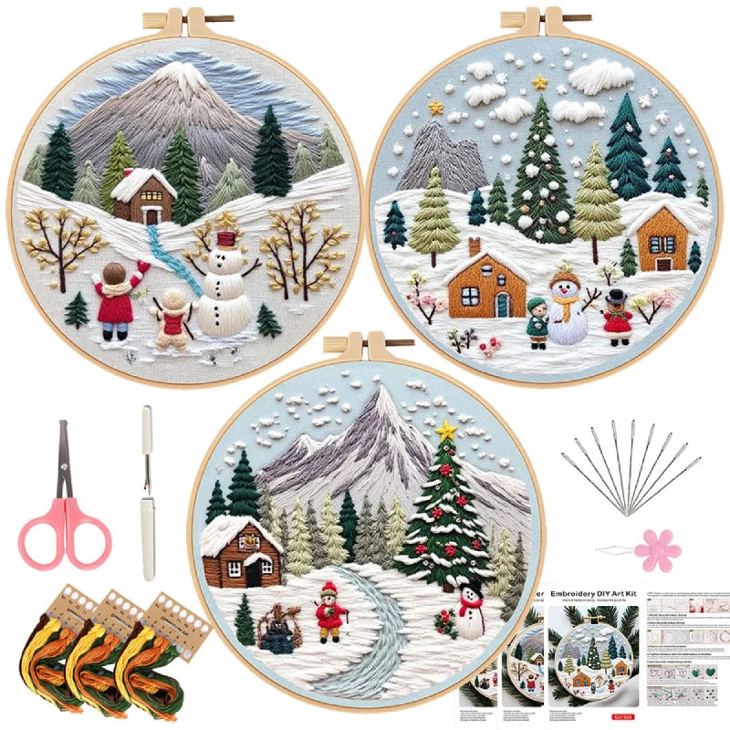 Escape into a peaceful winter forest with this elegant embroidery kit. Snow-covered cottages, tall evergreens, and gentle flakes create a scene of calm and joy. Every stitch brings the beauty of the season to life — making it a thoughtful handmade gift or a cozy project for quiet holiday evenings.
