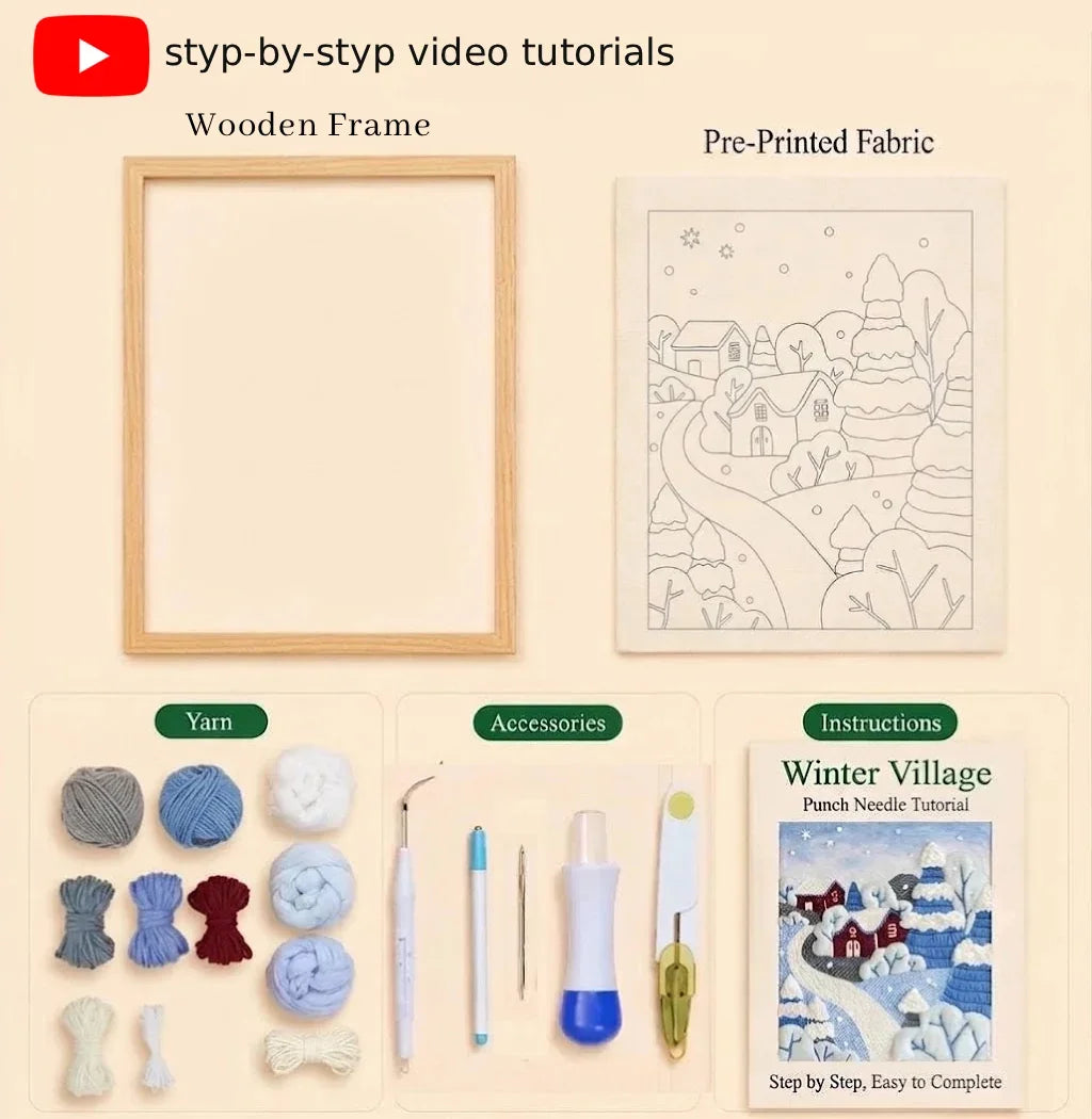 Calivra Craft wool felt photo frame DIY embroidery kit with yarn, accessories and instructions.