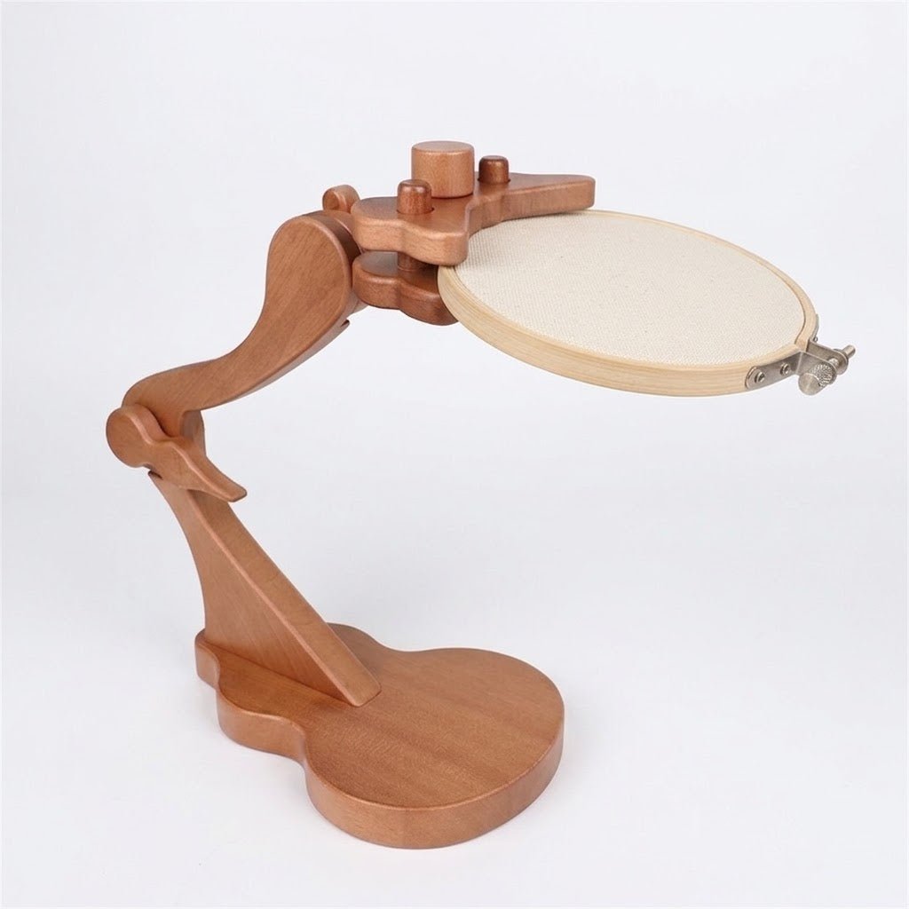 Calivra Craft violin-style multi-adjustable needlework stand with wooden embroidery hoop