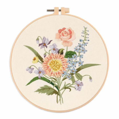 DIY floral embroidery kit with hoop and threads