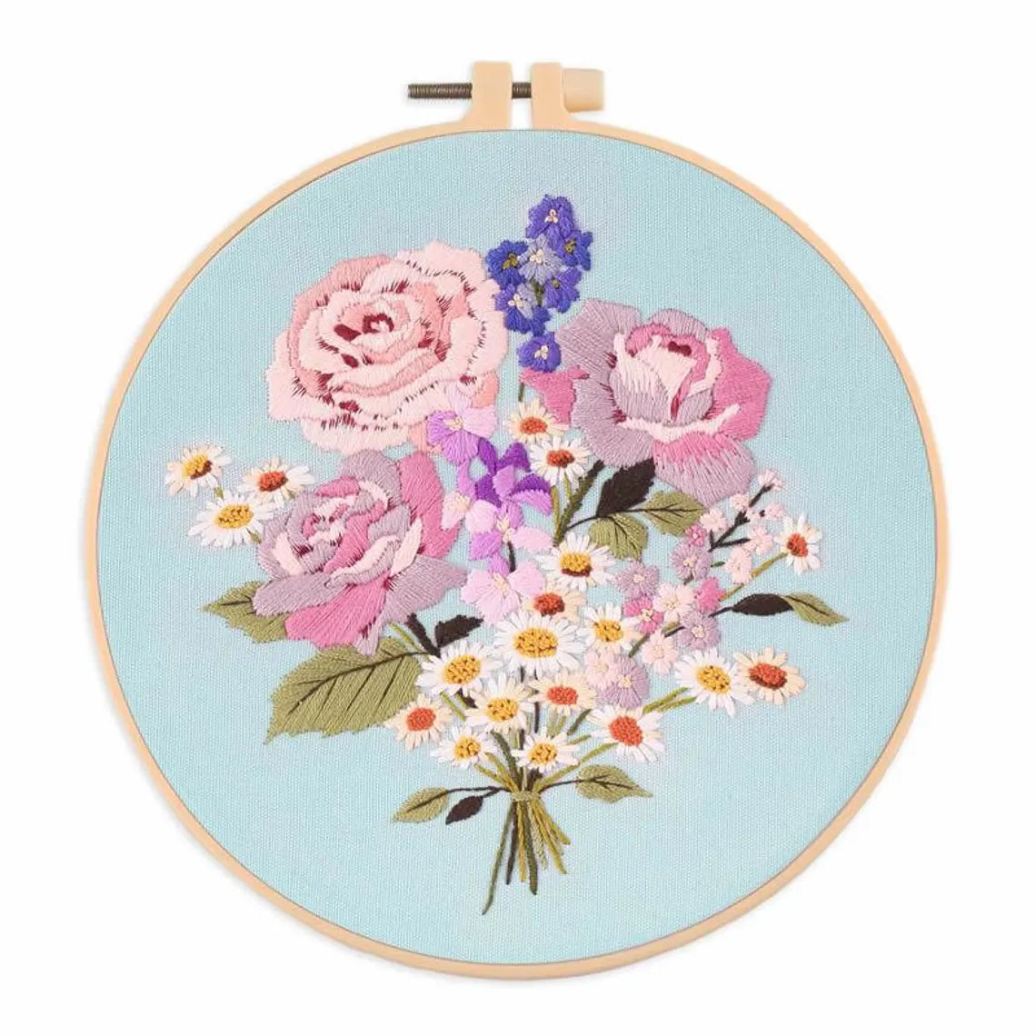 embroidery hoop with flower pattern close-up
